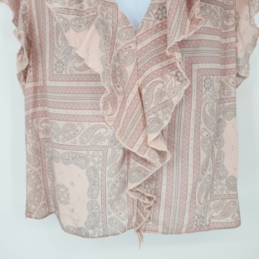 Universal Thread Womens Twee‎ Ruffle Top Size L Pink Bandana Romantic Peasant - Picture 3 of 7